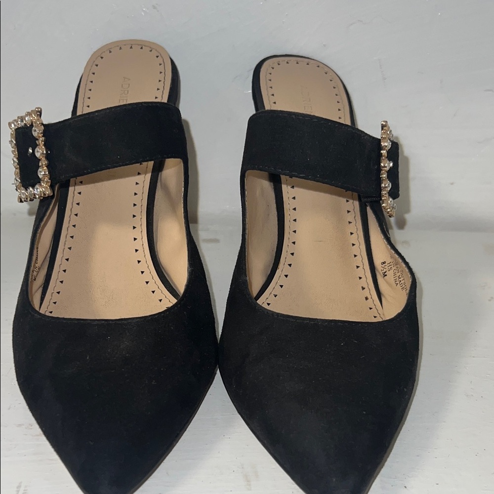 Adrienne Vittadini Black Mules with Embellished Buckle
